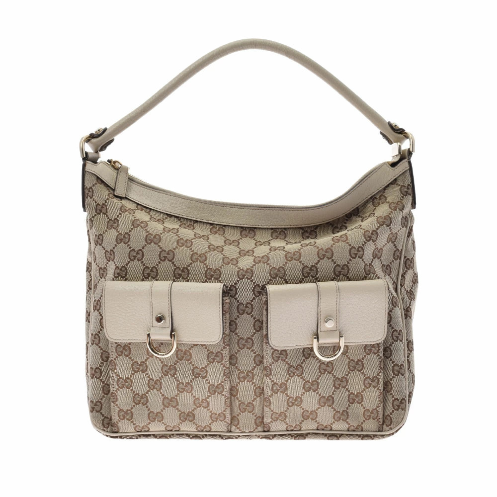 GUCCI GG Beige Canvas Calf Hobo Bag